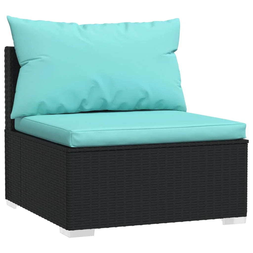 Black 2 Piece Poly Rattan Patio Furniture Set with Cushions R210748
