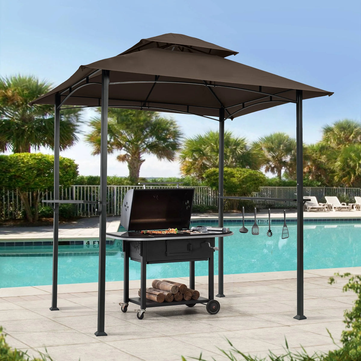 Brown Steel Frame Grill Gazebo with Canopy X1859