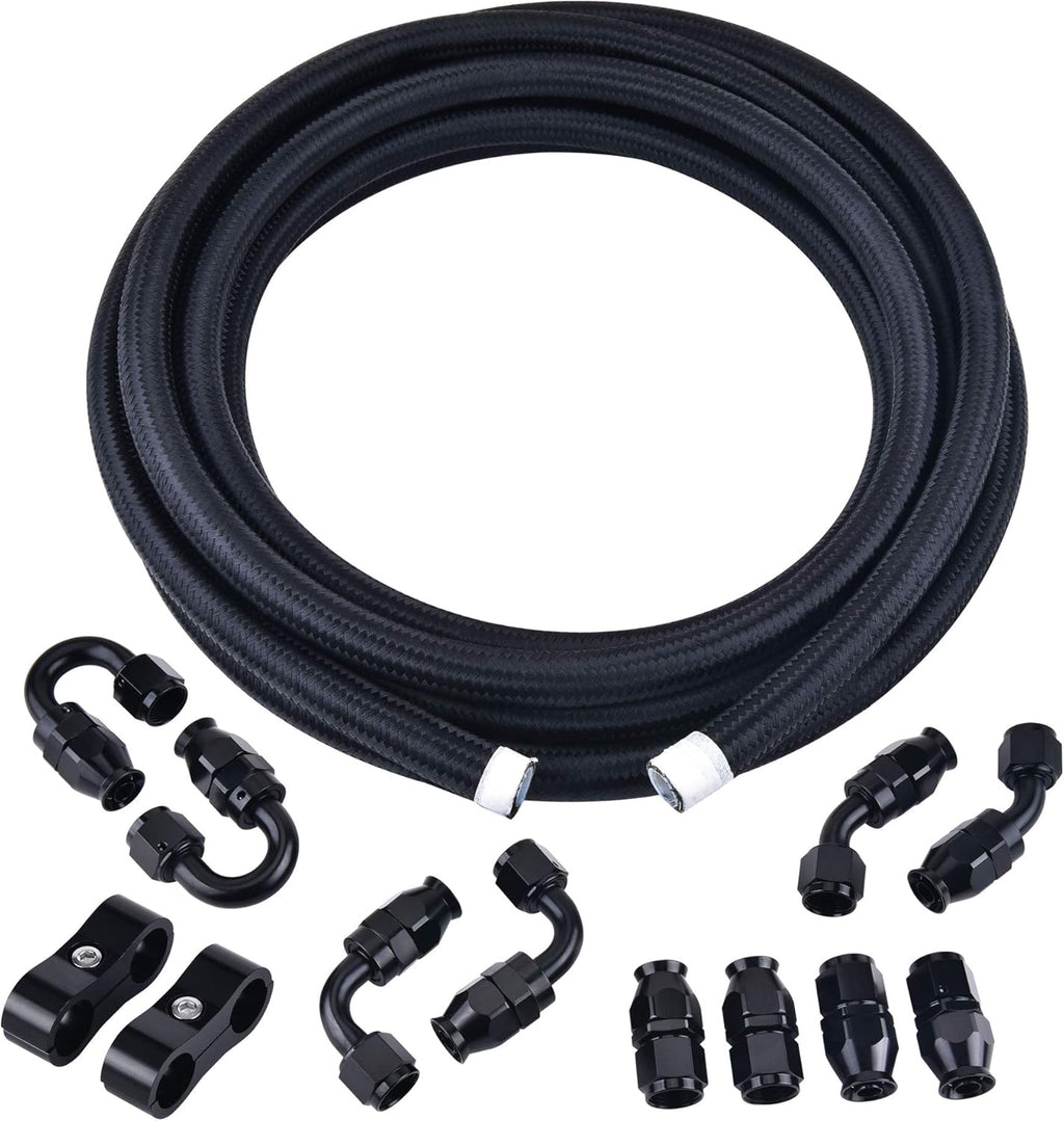 10AN PTFE Fuel Line Kit, 20FT 1/2Inch ID Nylon Braided Fuel Hose D5617