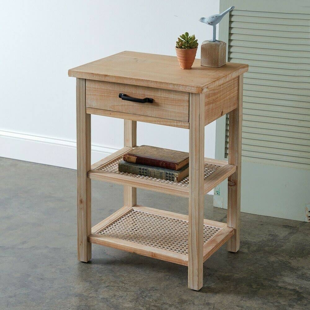 Two-Tiered Wood and Cane Side Table U9554