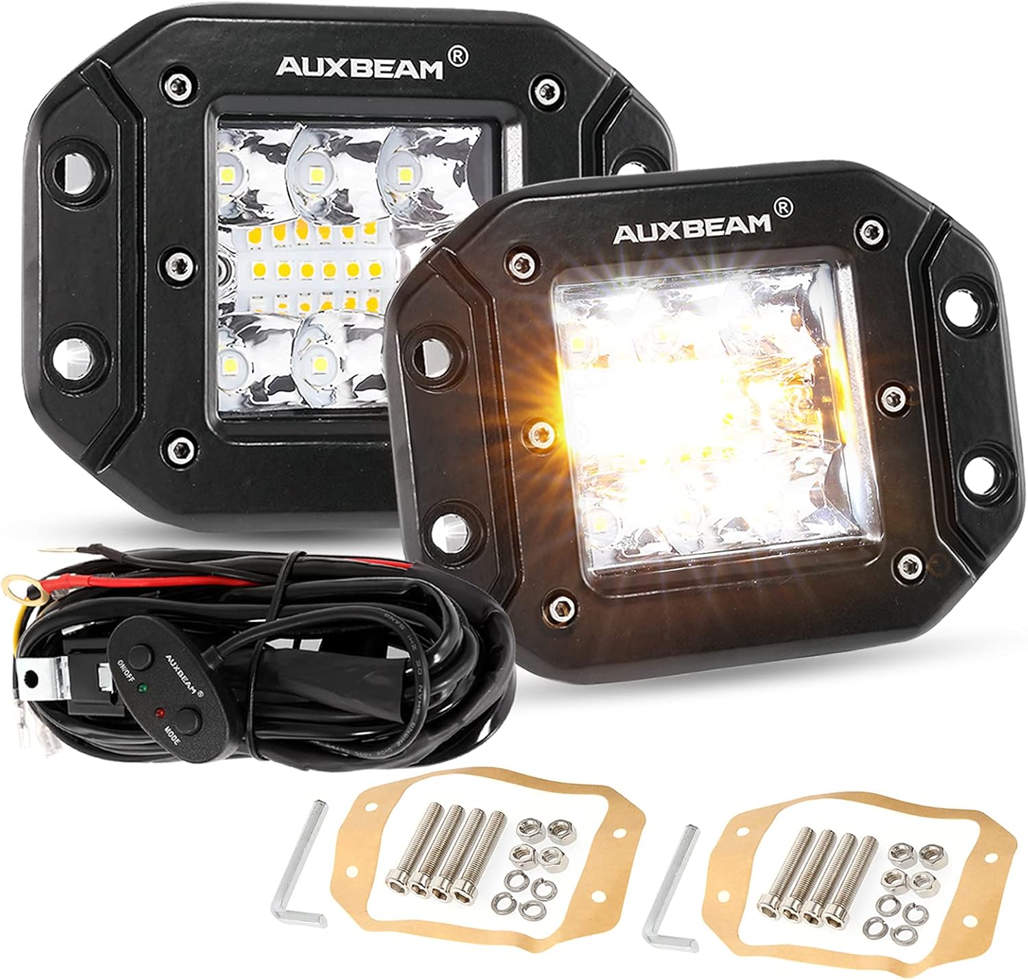 LED Amber Light Bar 12Inch 300W Spot Flood Combo Dual Color Offroad Light Bar Pack of 2 B374900