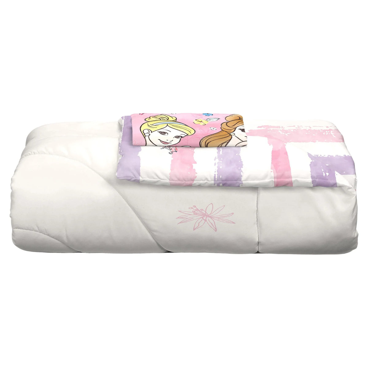 Pink and White Reversible Kids Comforter and Sham Set E171
