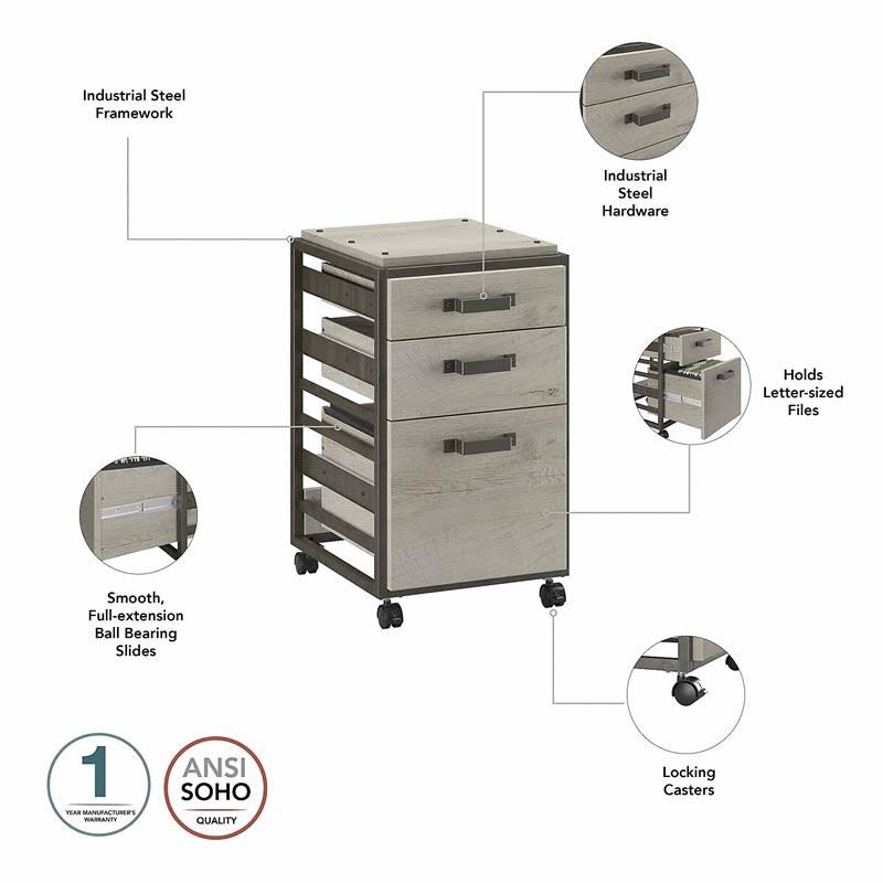 3 Drawer Mobile File Cabinet in Cottage White B486234