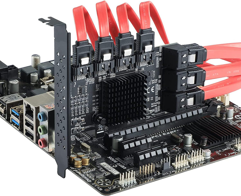 PCIE 4X SATA Card 10 Ports, 6 Gbps SATA 3.0 Controller PCIe Expansion Card, Non-Raid, with Low Profile Bracket and 10 SATA Cables Q713