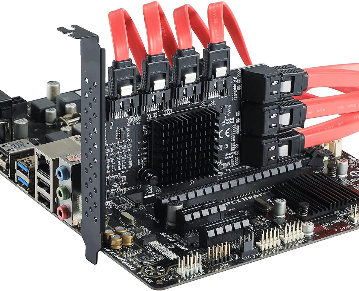 PCIE 4X SATA Card 10 Ports, 6 Gbps SATA 3.0 Controller PCIe Expansion Card, Non-Raid, with Low Profile Bracket and 10 SATA Cables Q713