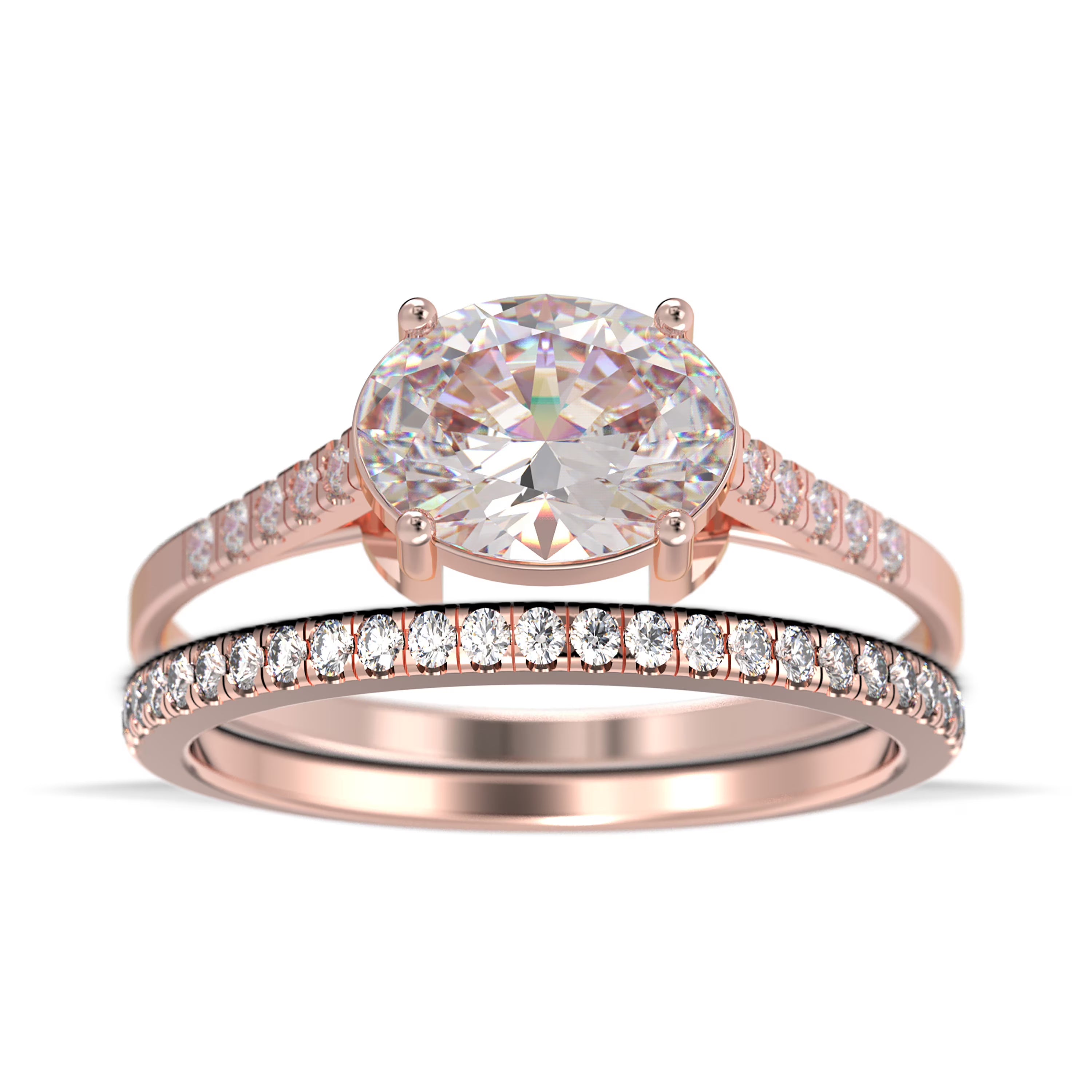 2.00 Carat Oval Cut Diamond Moissanite Engagement Ring in 10k Solid Rose Gold A717885