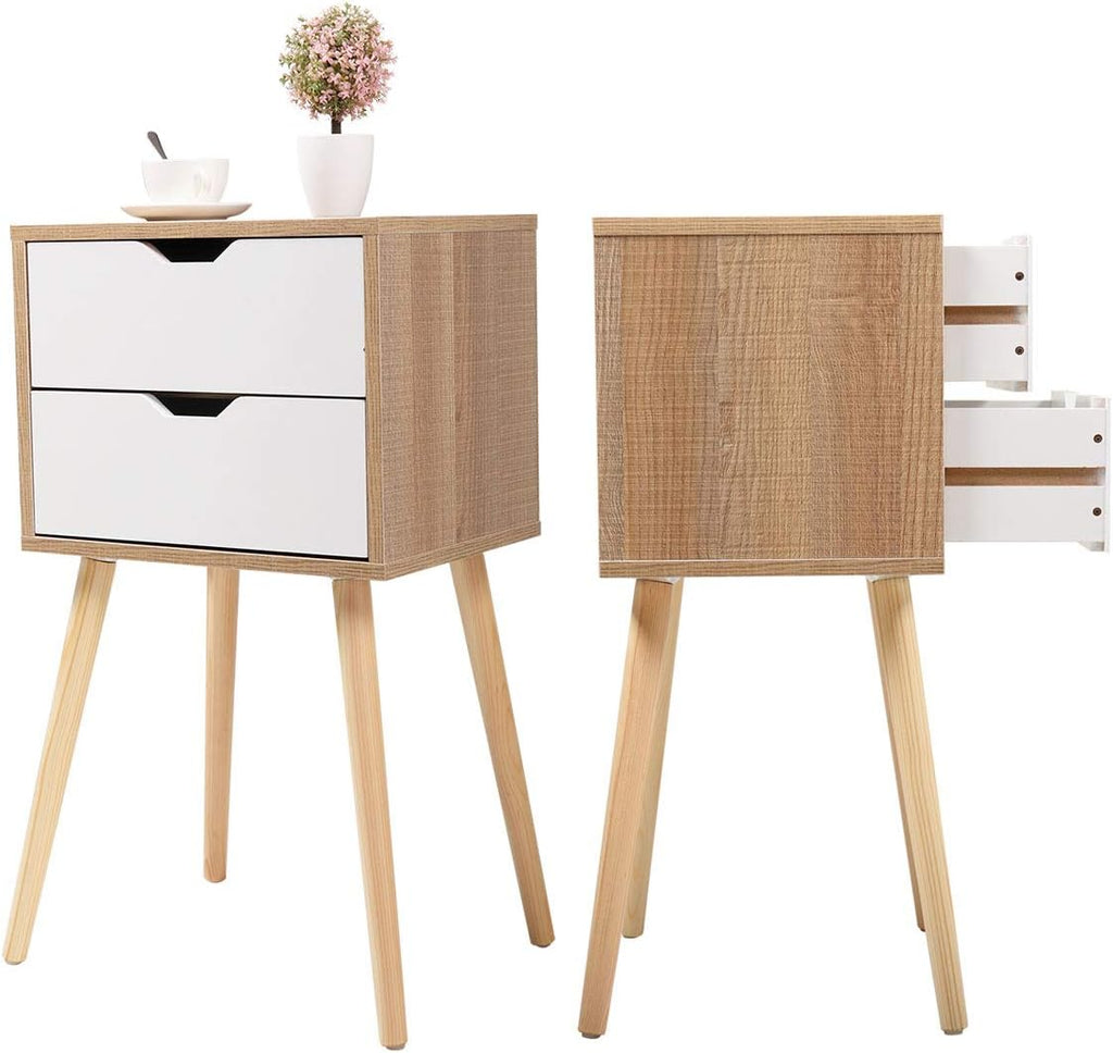 Grey Wood 2 Drawer Nightstand End Table Q6434