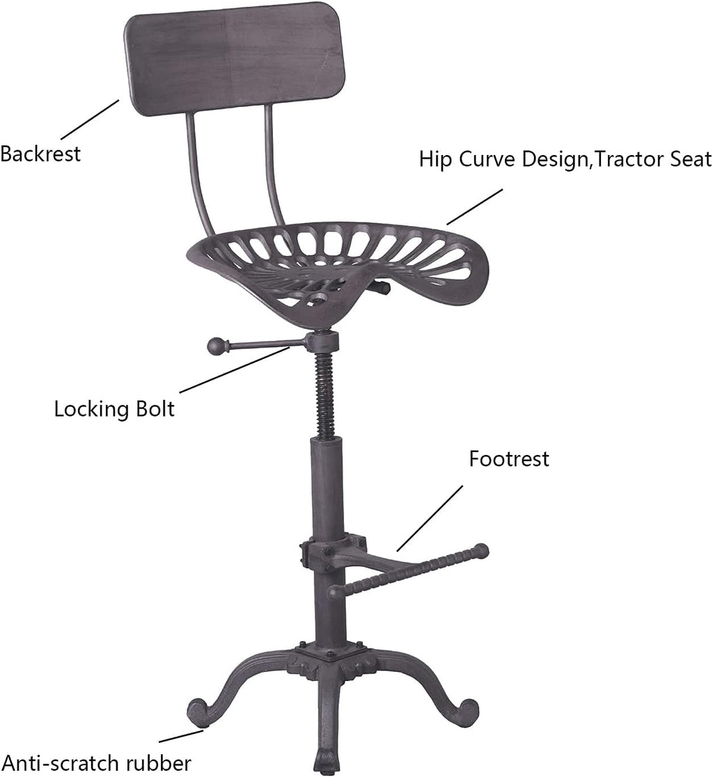 Rust Industrial Cast Iron Tractor Seat Bar Stool with Back R10384
