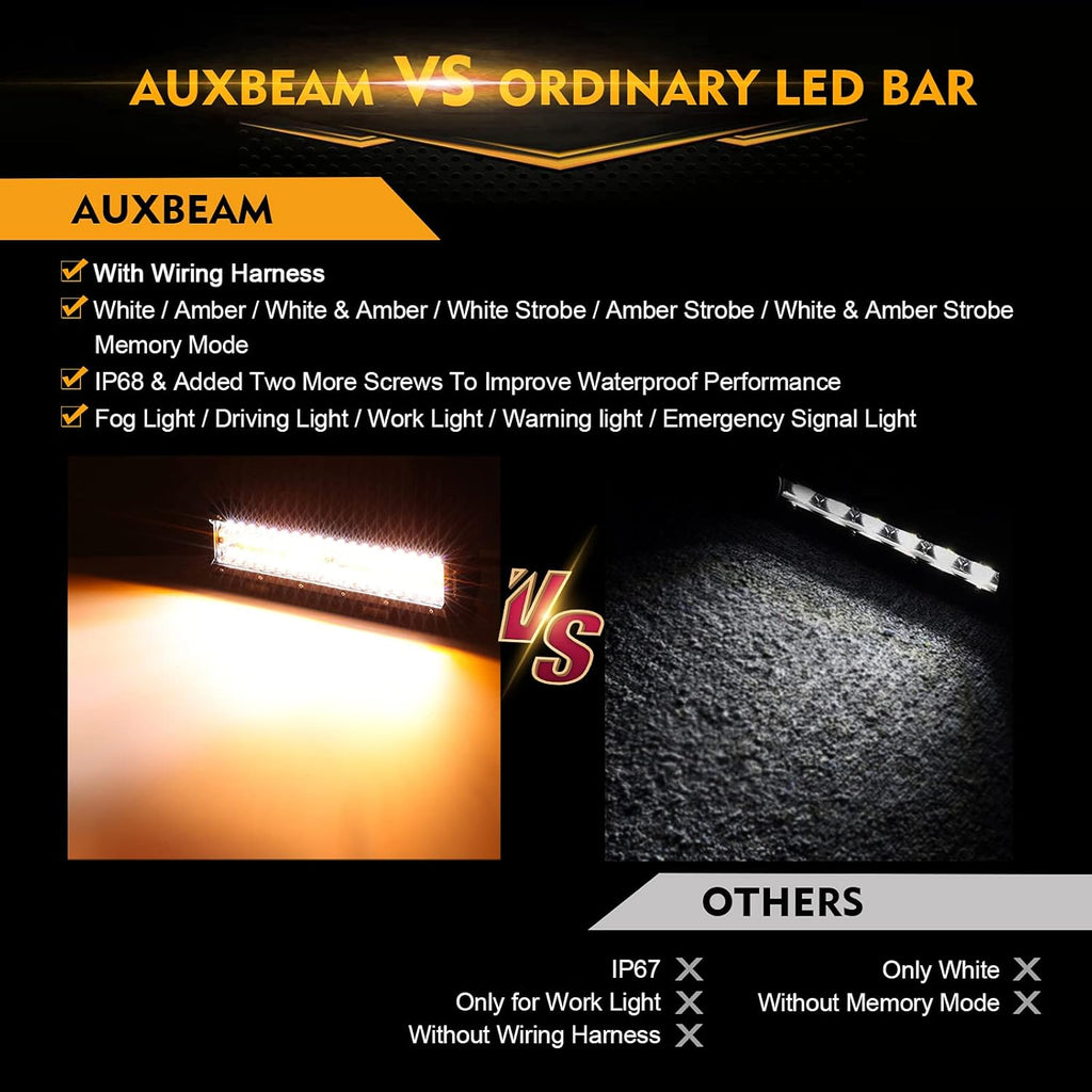 LED Amber Light Bar 12Inch 300W Spot Flood Combo Dual Color Offroad Light Bar Pack of 2 B374900