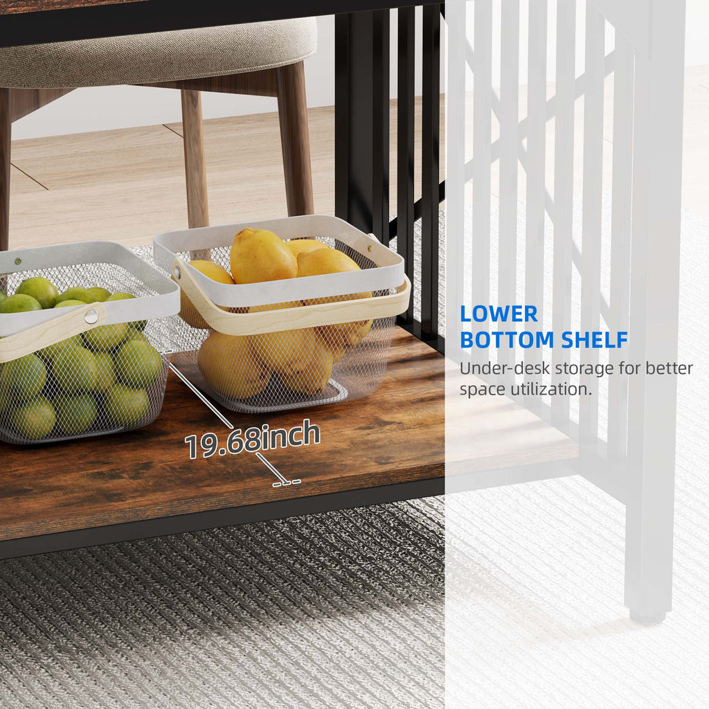 Rustic Brown Industrial Rectangular Wood Dining Table with Storage B2326