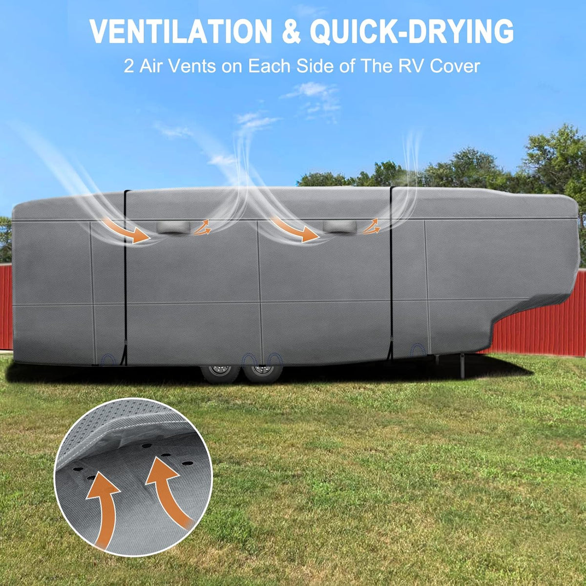 5th Wheel RV Cover with 4 Gutter Spout Covers and 2 Windproof Straps B1755
