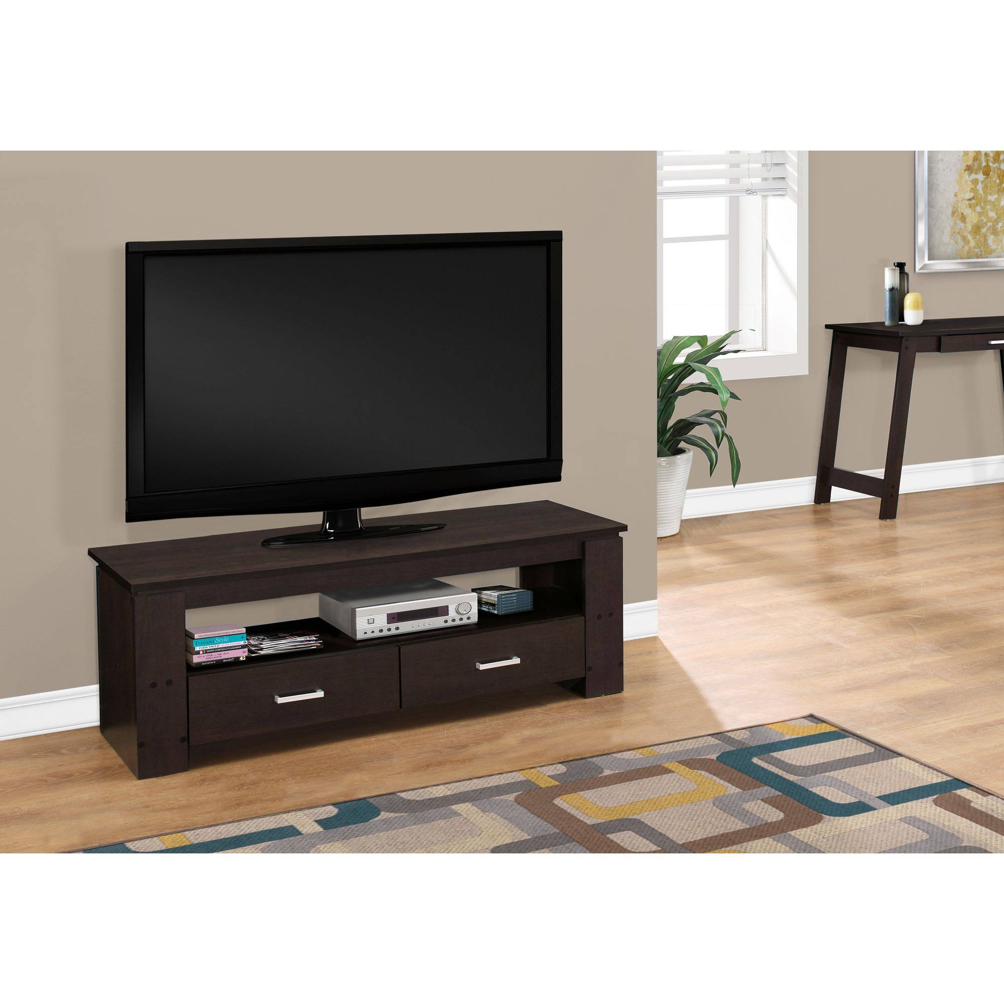 Cappuccino Brown Rectangular TV Stand with Storage Drawers K349372