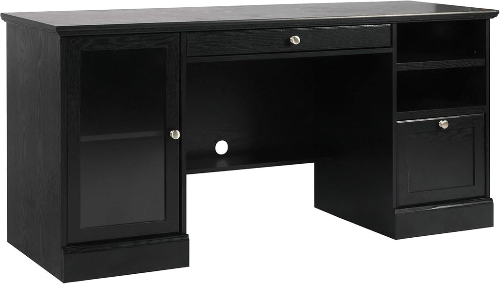 Espresso L-Shaped Executive Desk with Drawers & Cabinet U625