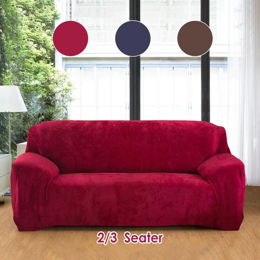 Wine Red Plush Sofa Cover for 2-Seater Furniture W834836