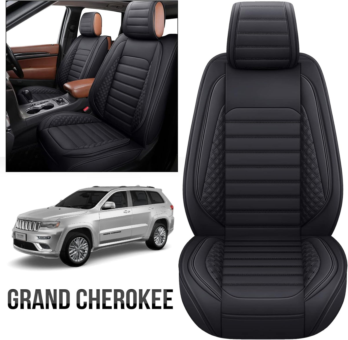 Waterproof Faux Leather Front Seat Covers (2 PCS Front/Black-Blue) M7398