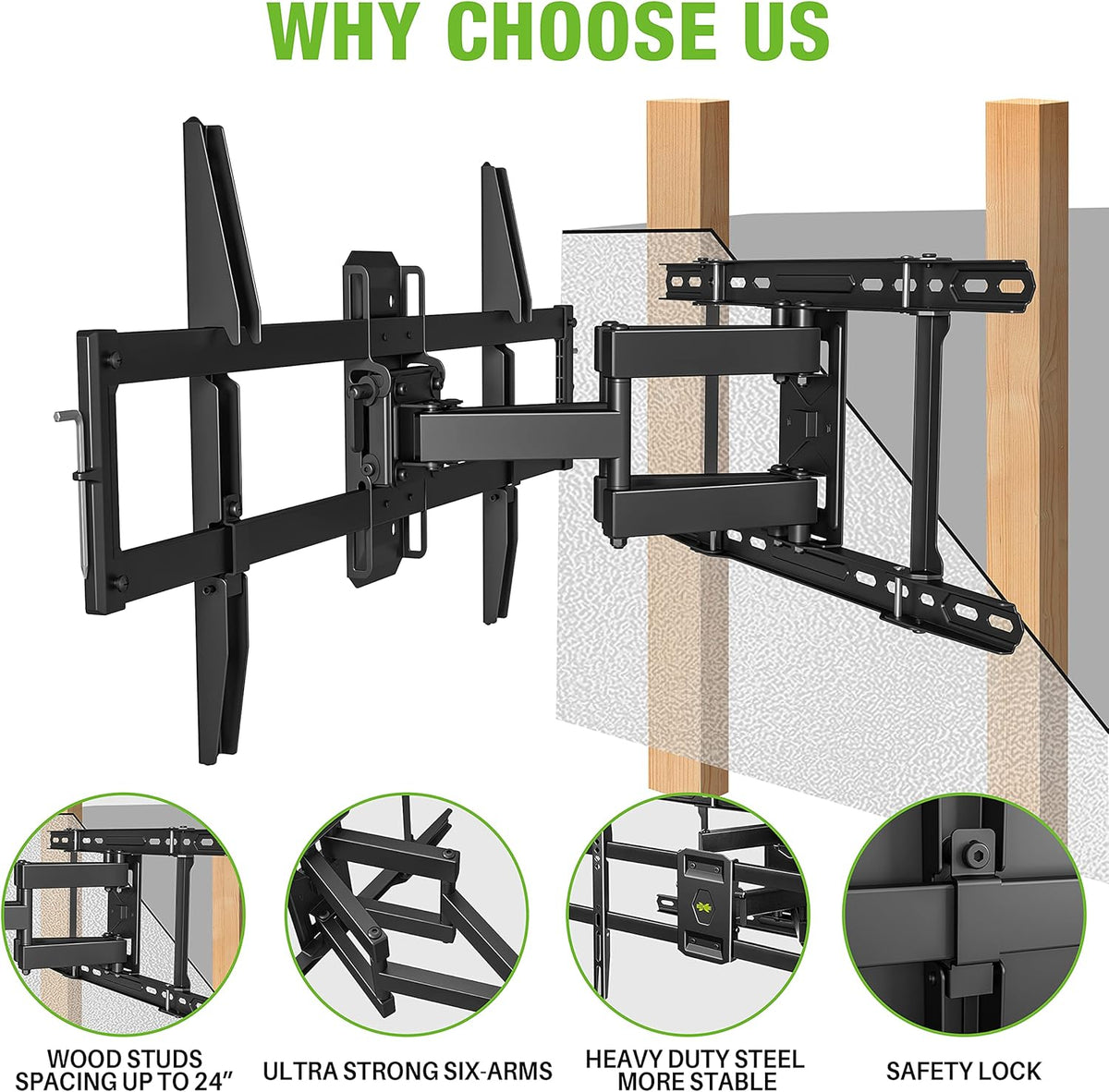Full Motion TV Wall Mount Bracket with Dual Articulating Arms, Max VESA 600x400mm, Weight Capacity 110lbs, Pack of 2 Q182