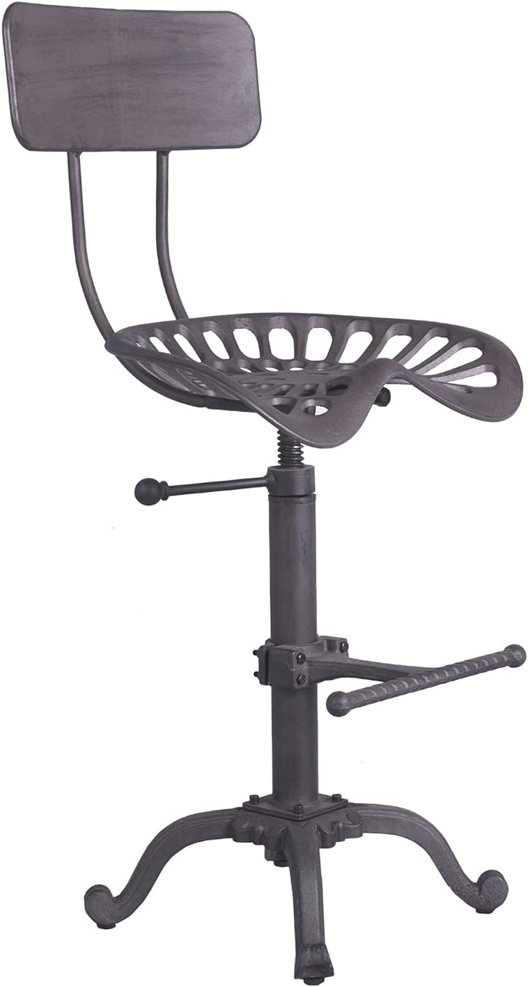 Rust Industrial Cast Iron Tractor Seat Bar Stool with Back R10384