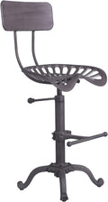 Rust Industrial Cast Iron Tractor Seat Bar Stool with Back R10384