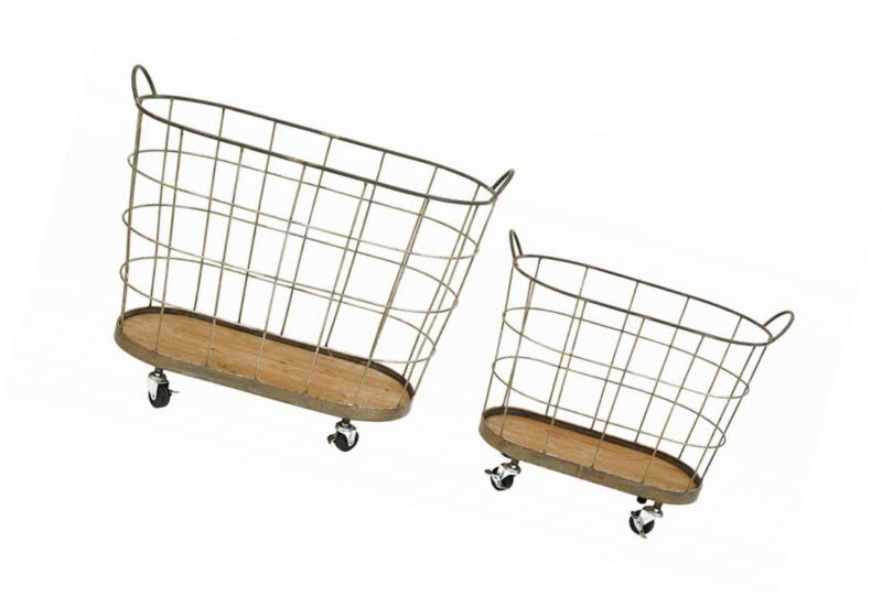 Grey Metal Rolling Laundry Baskets, Set of 2 J30800