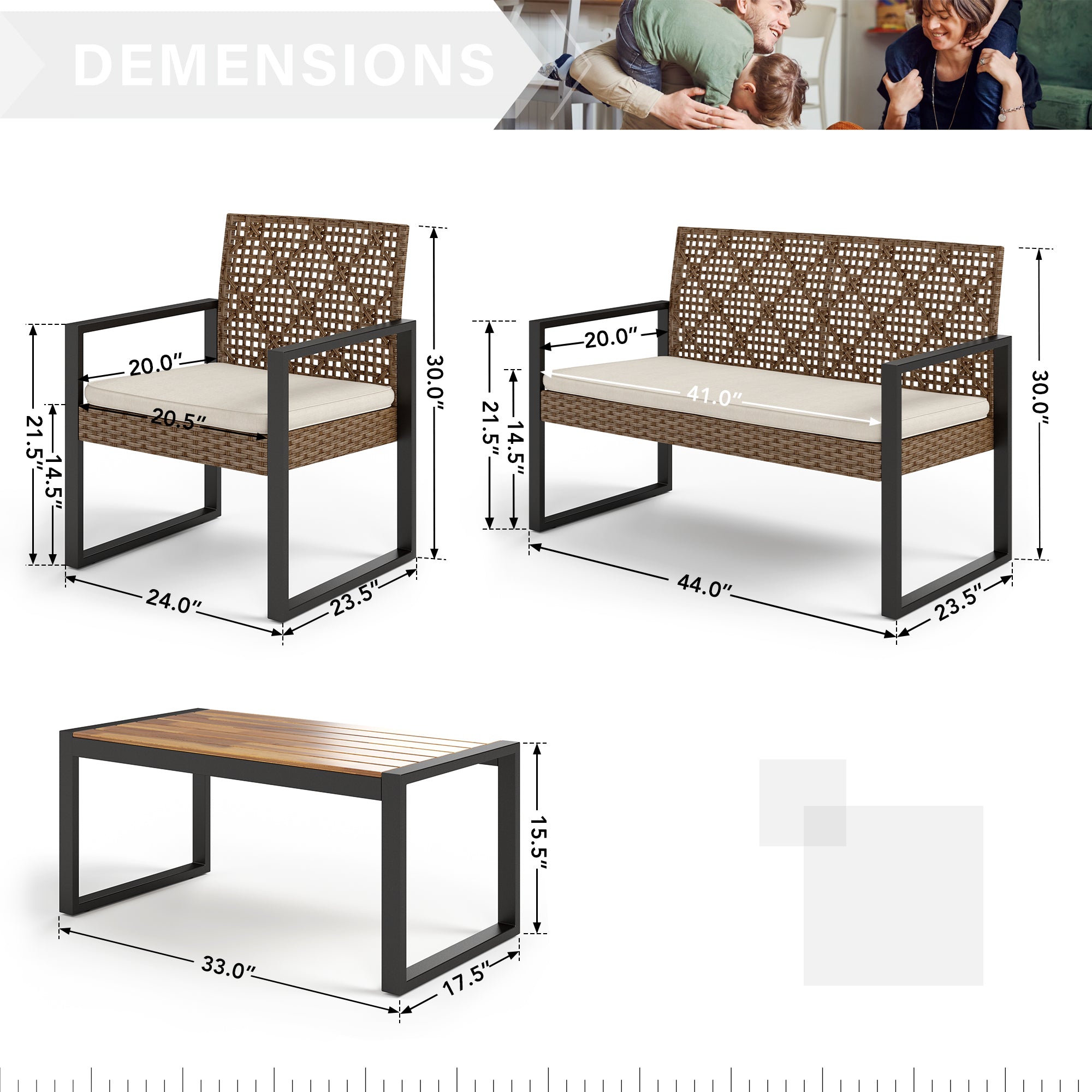 4-Piece Outdoor Conversation Set, All Weather Wicker & Steel Frame, Yellow & Black R355687