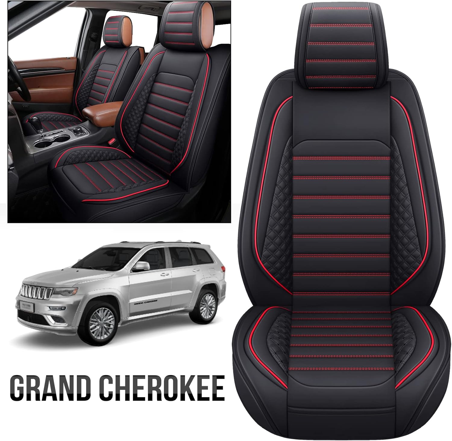 Waterproof Faux Leather Front Seat Covers (2 PCS Front/Black-Blue) M7398