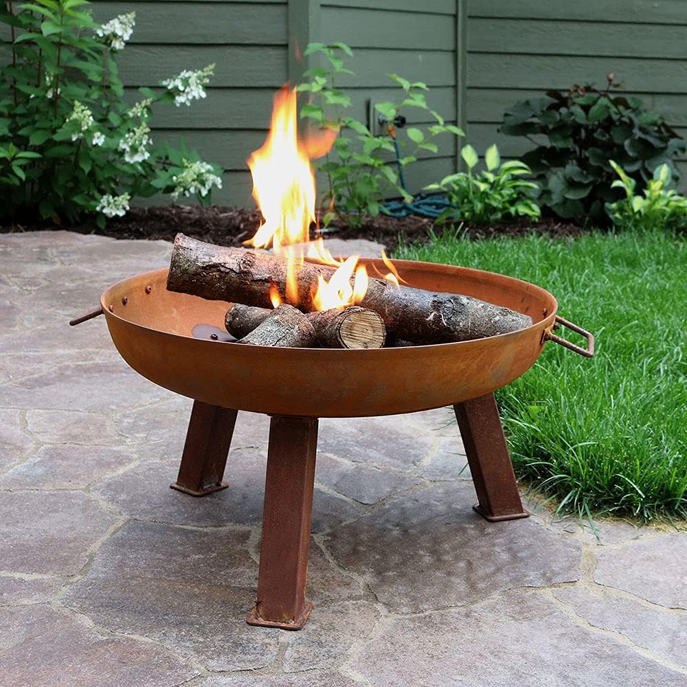 Rustic Cast Iron Fire Pit Bowl with Handles, 24-Inch Diameter D9035