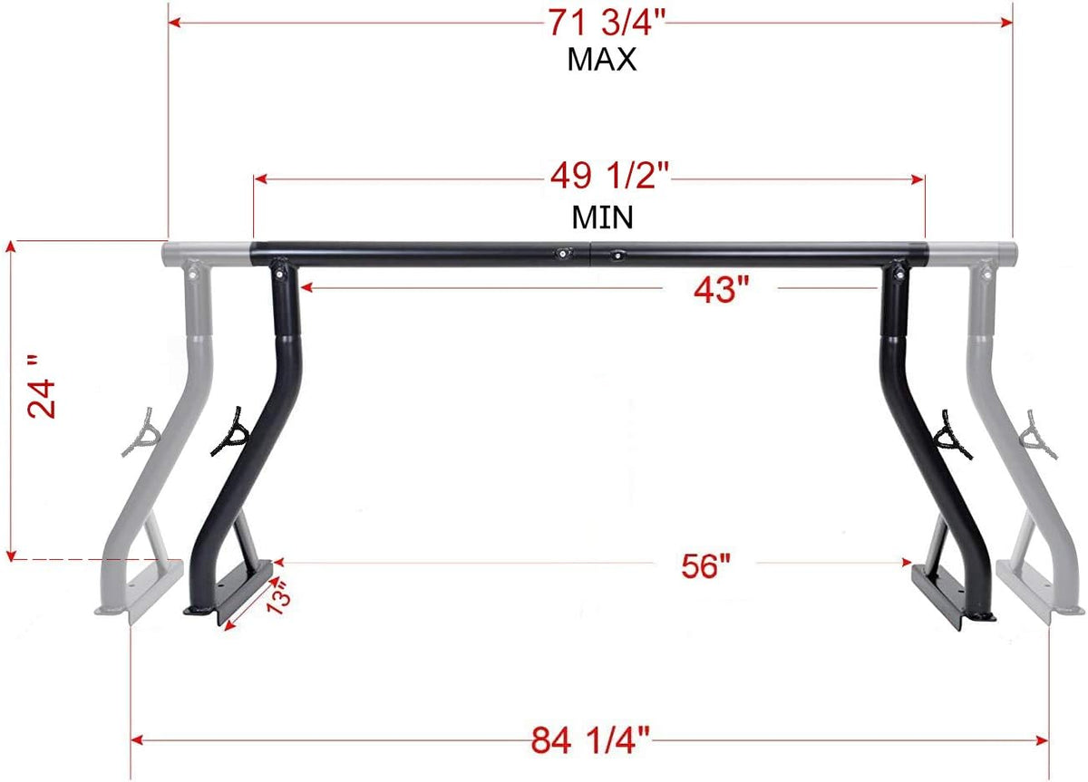 Steel Pickup Truck Low Profile Ladder Rack Sport Bar Two Bar Set M245139