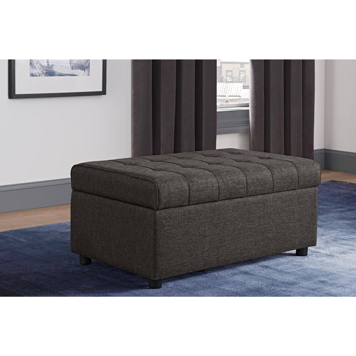 Grey Linen Rectangular Storage Ottoman M9937