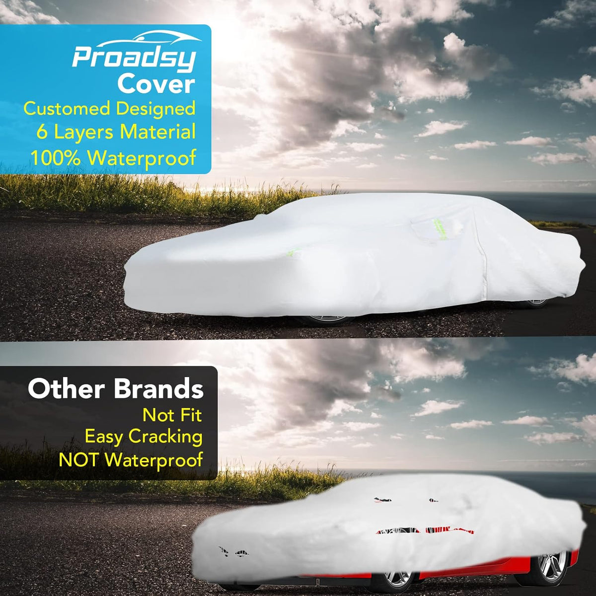 6 Layers Waterproof Full Exterior Car Cover with Zipper P250324