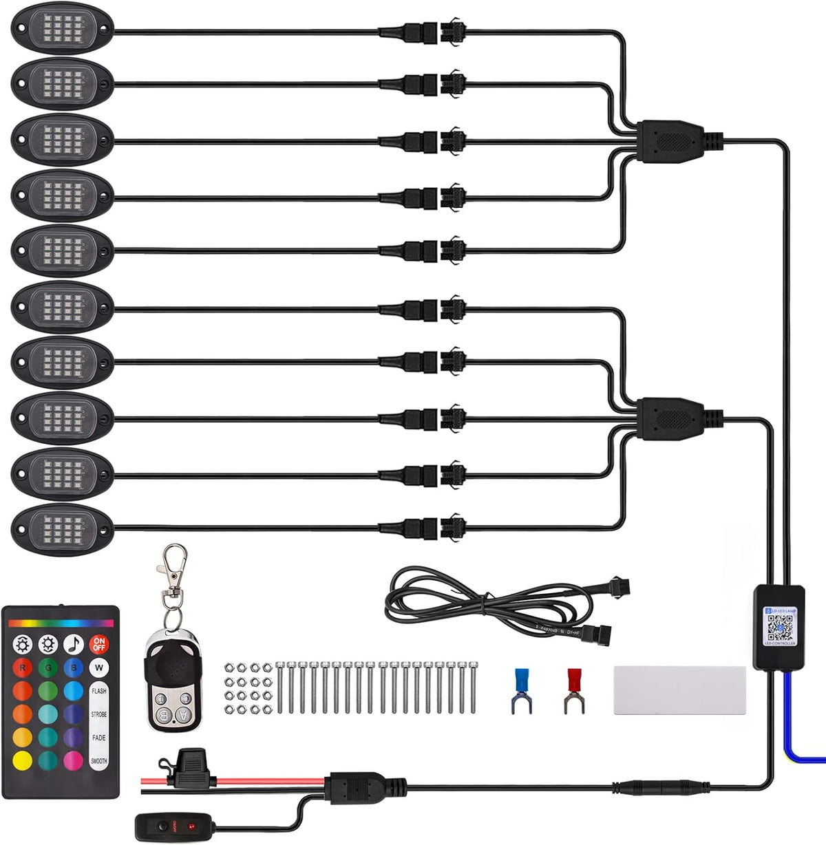 RGB 160 LEDs Phone APP Control Underglow Light Kit for Trucks Cars SUV ATV (10 Pods) Pack of 2 Q260