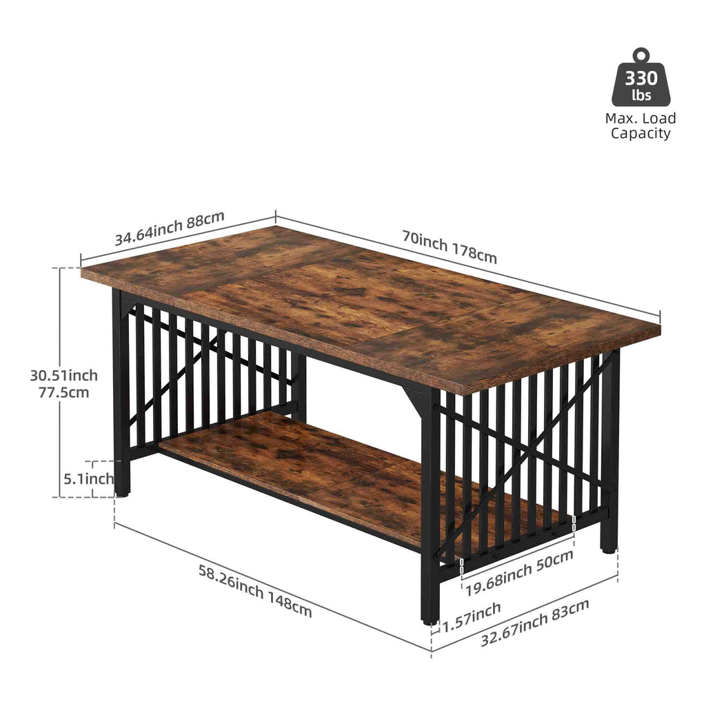 Rustic Brown Industrial Rectangular Wood Dining Table with Storage B2326