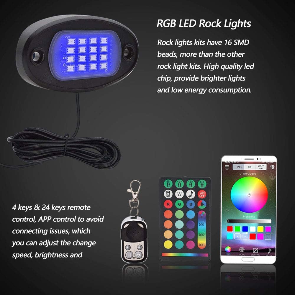 RGB 160 LEDs Phone APP Control Underglow Light Kit for Trucks Cars SUV ATV (10 Pods) Pack of 2 Q260