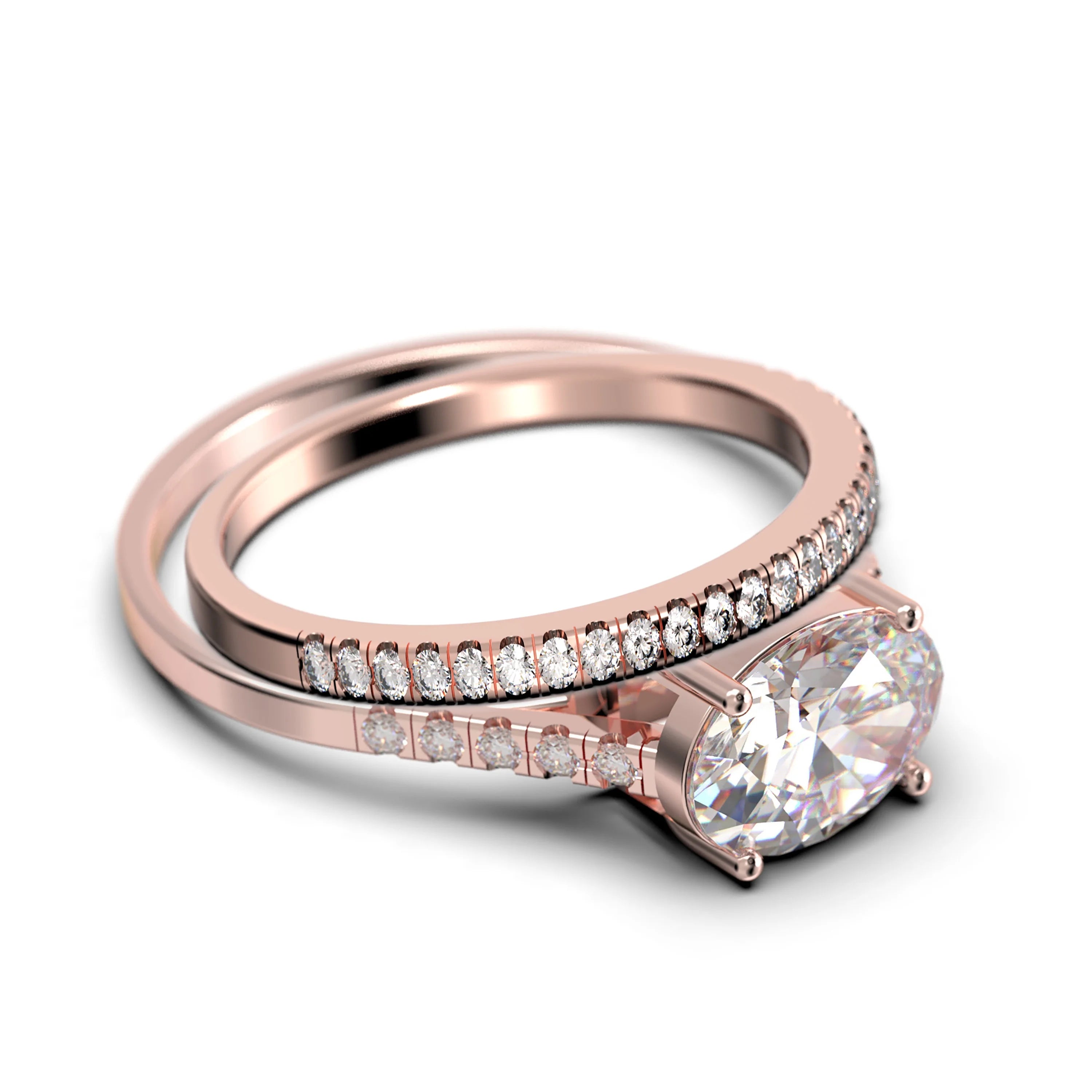 2.00 Carat Oval Cut Diamond Moissanite Engagement Ring in 10k Solid Rose Gold A717885