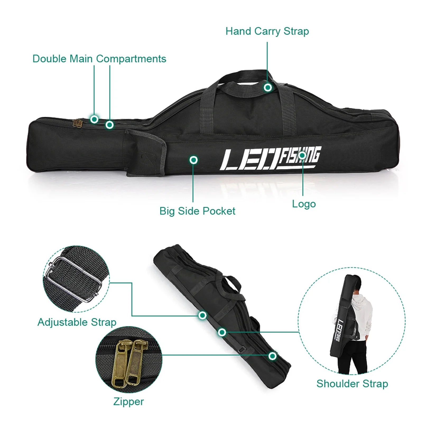 Fishing Bags Zipped Case Rod Pole Reel Portable 3.9ft/3.3ft Durable Q8422