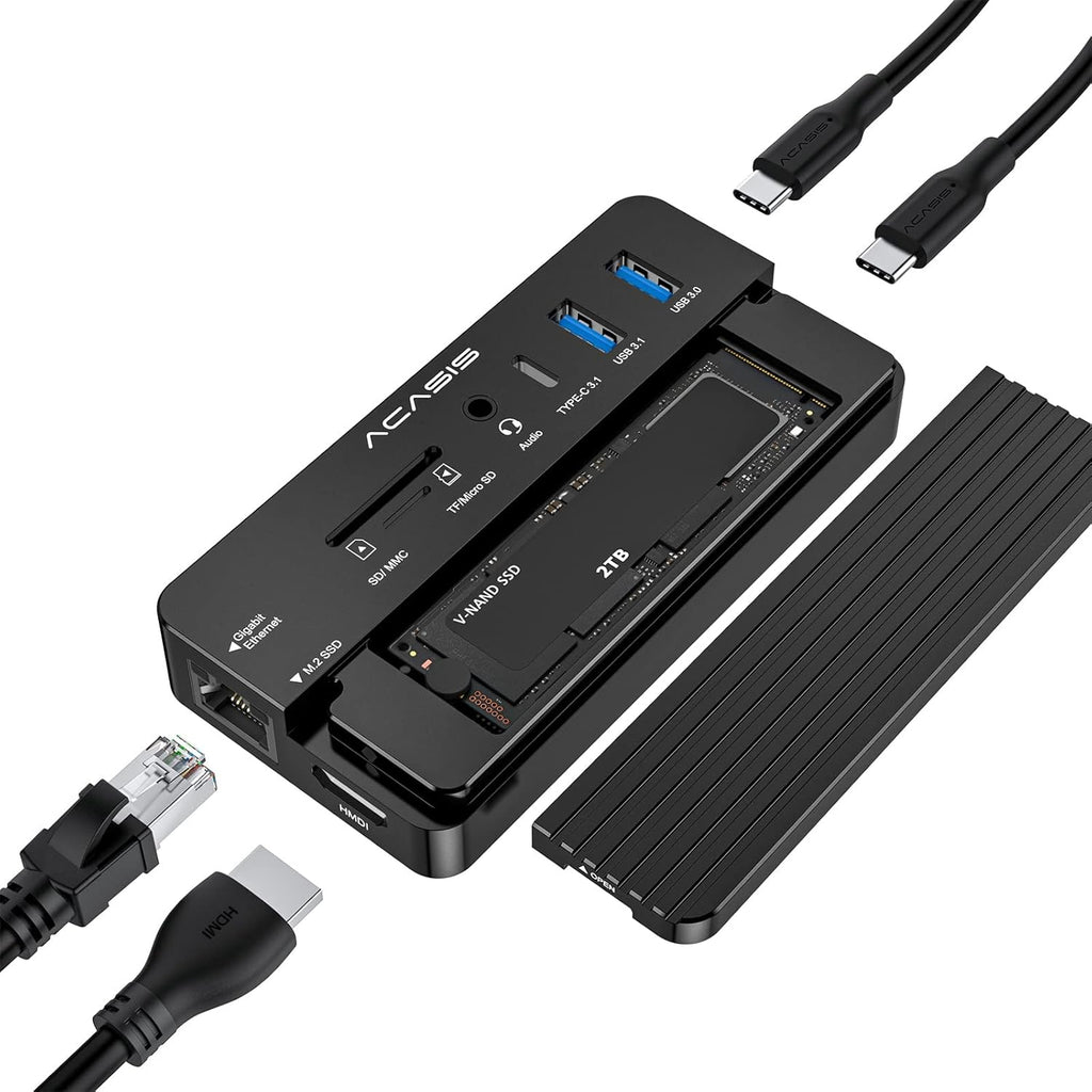 10-in-1 USB-C Docking Station with M.2 NVME and SATA SSD Enclosure HDMI Grey B3000