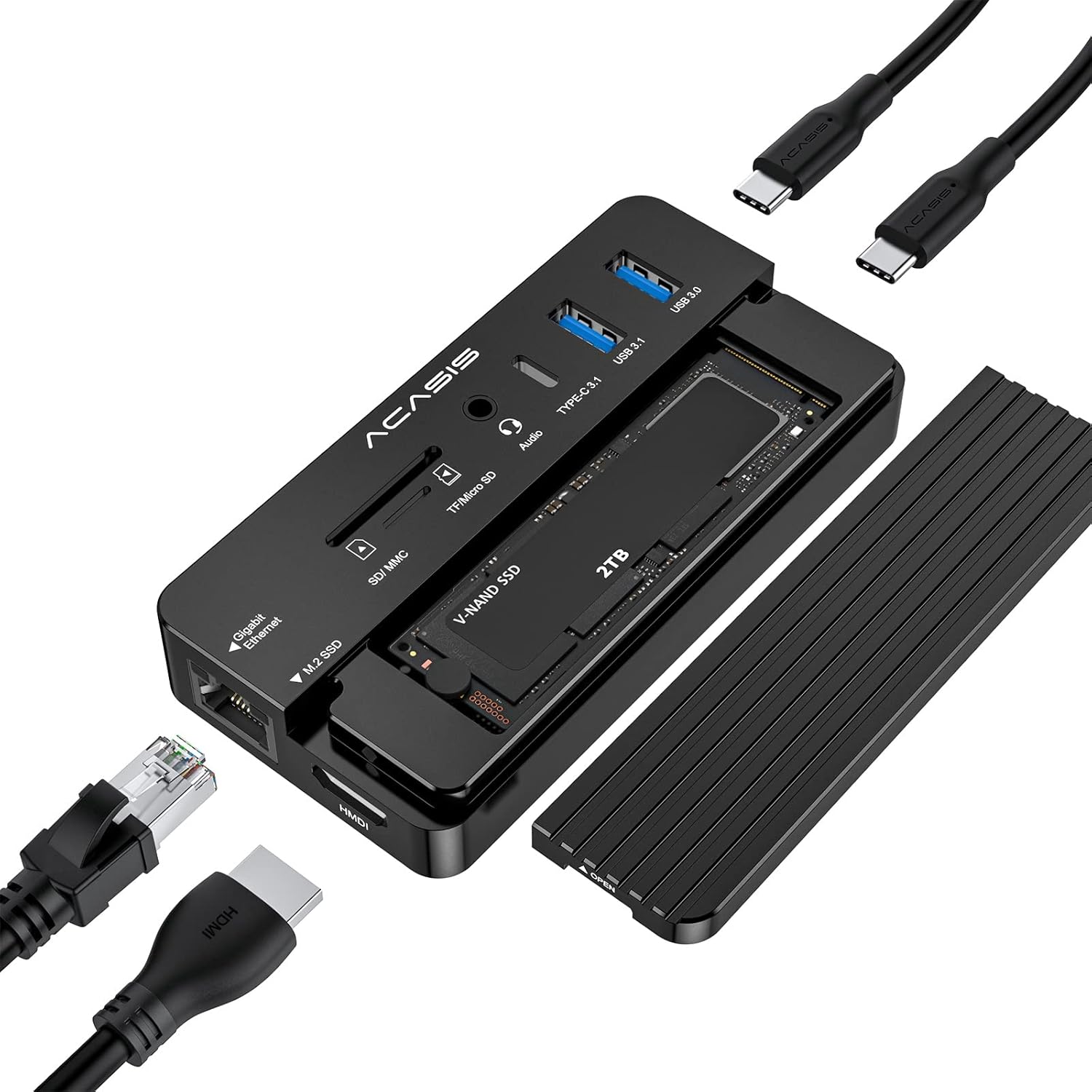 10-in-1 USB-C Docking Station with M.2 NVME and SATA SSD Enclosure HDMI Grey B3000