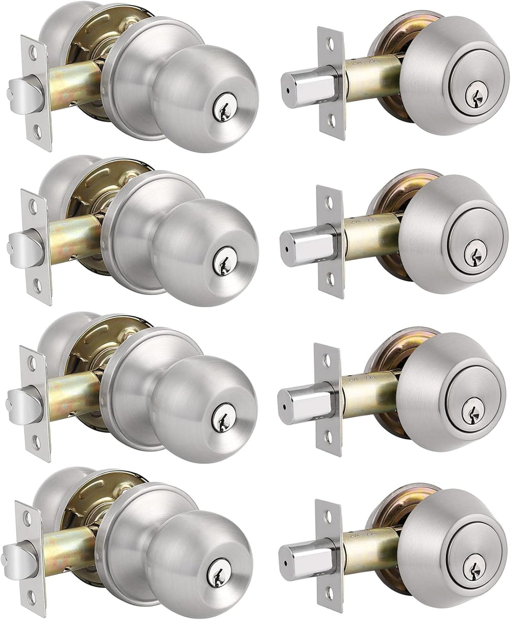 2 Pack Entry Door Knobs with Double Cylinder Deadbolt, Satin Nickel Finish Q258