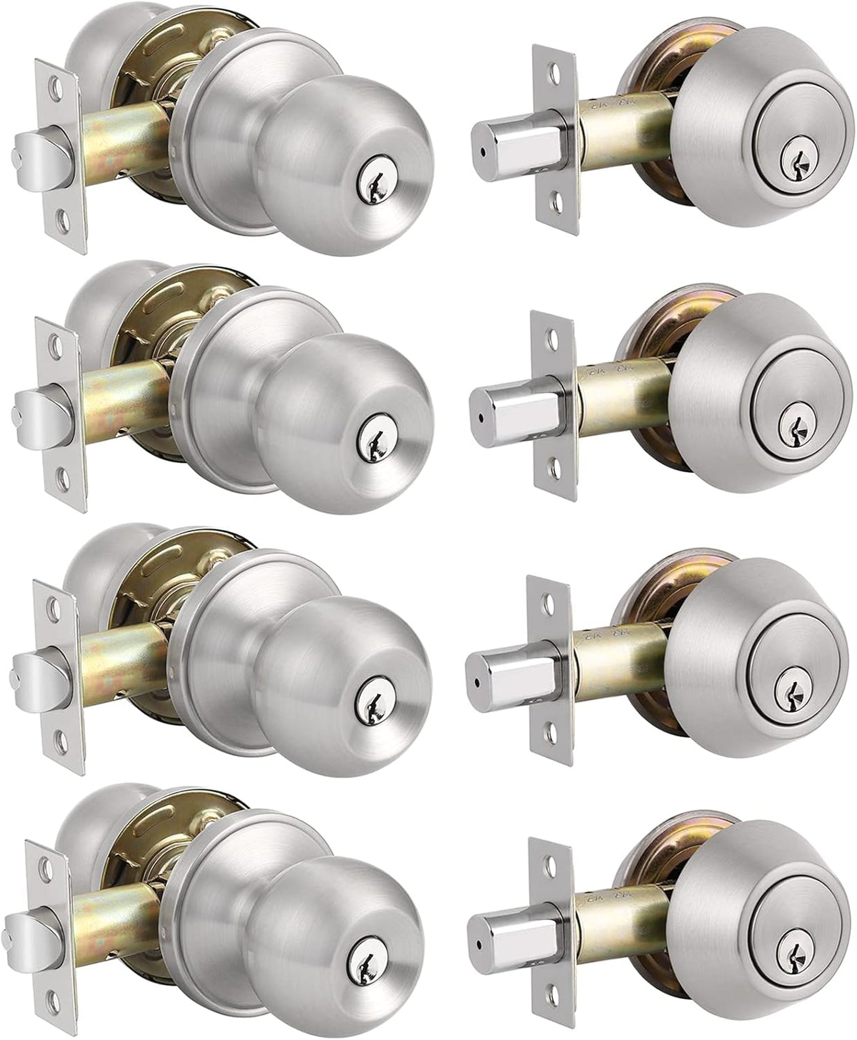 2 Pack Entry Door Knobs with Double Cylinder Deadbolt, Satin Nickel Finish Q258