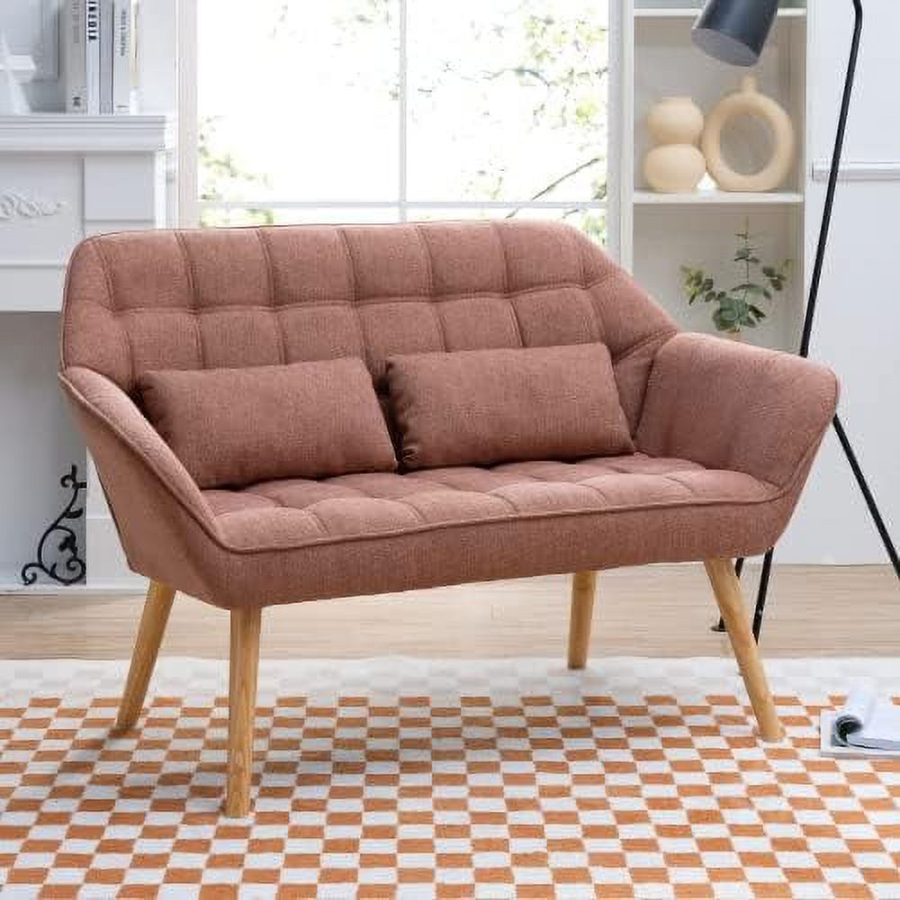 Blue Linen 2-Seat Loveseat Sofa with 2 Pillow Q550583