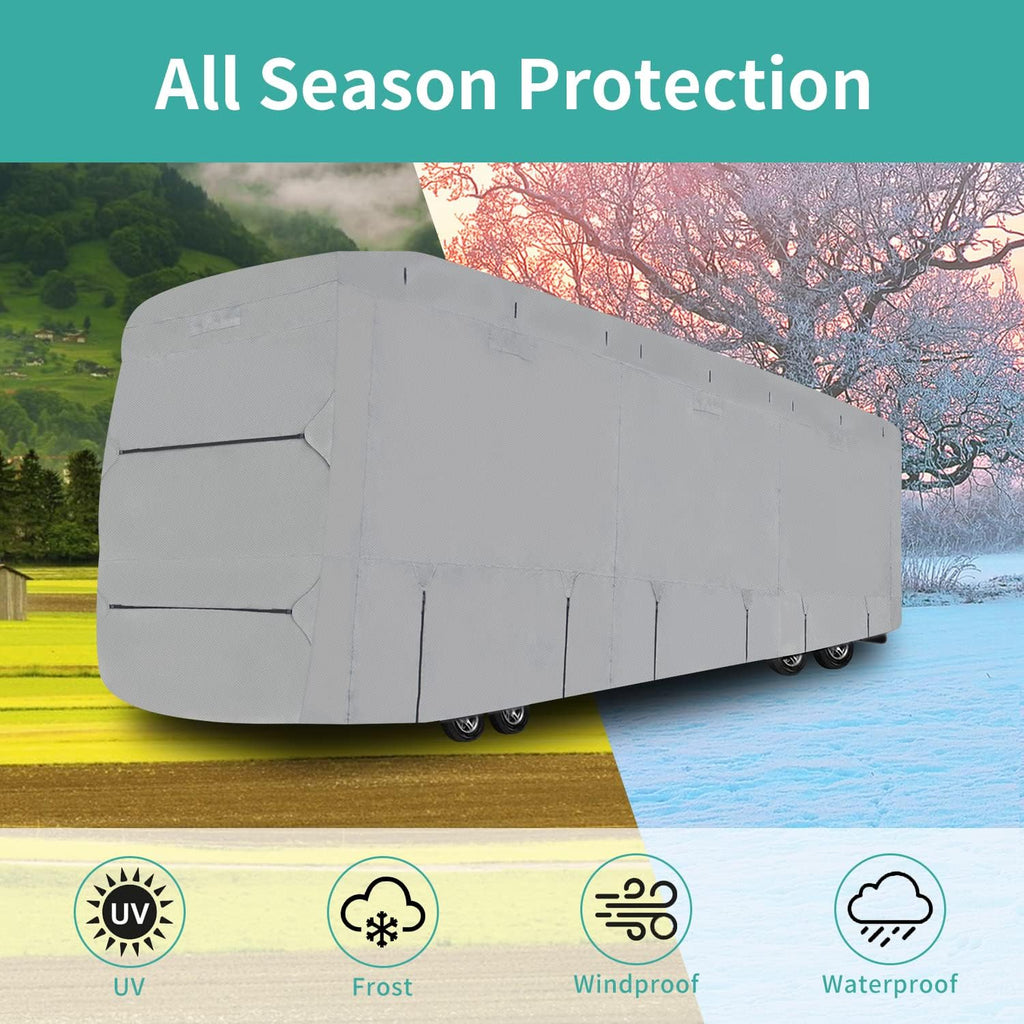 RV Cover, Extra-Thick 4 Layers Anti-UV Top Panel, Fits 33'- 37' Motorhome Y70279
