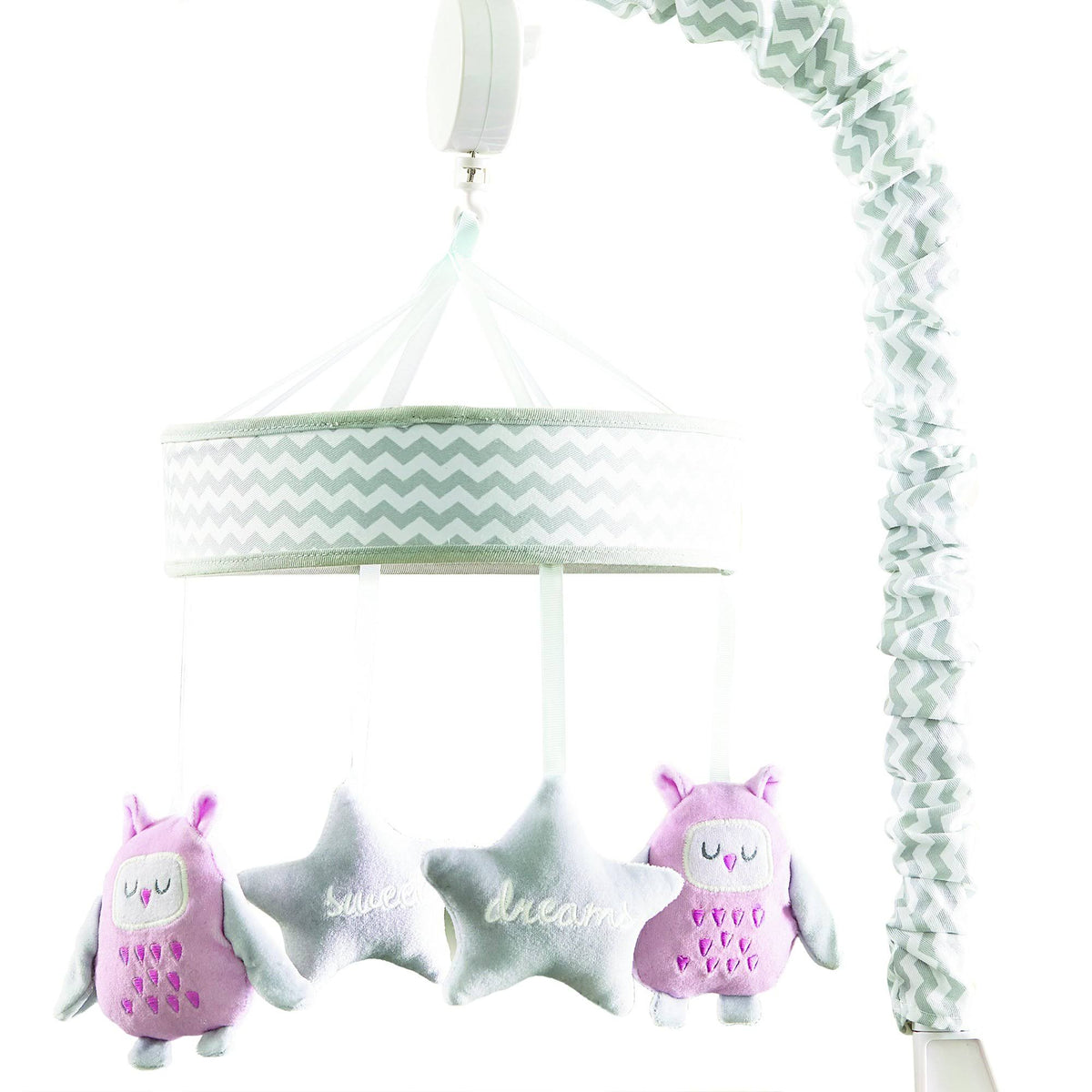 Pink White Grey Owl Musical Crib Mobile R319