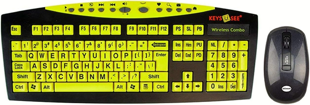 Large Print English USB Keyboard with Wireless Mouse Bundle, Black and Yellow, Pack of 2 P518499