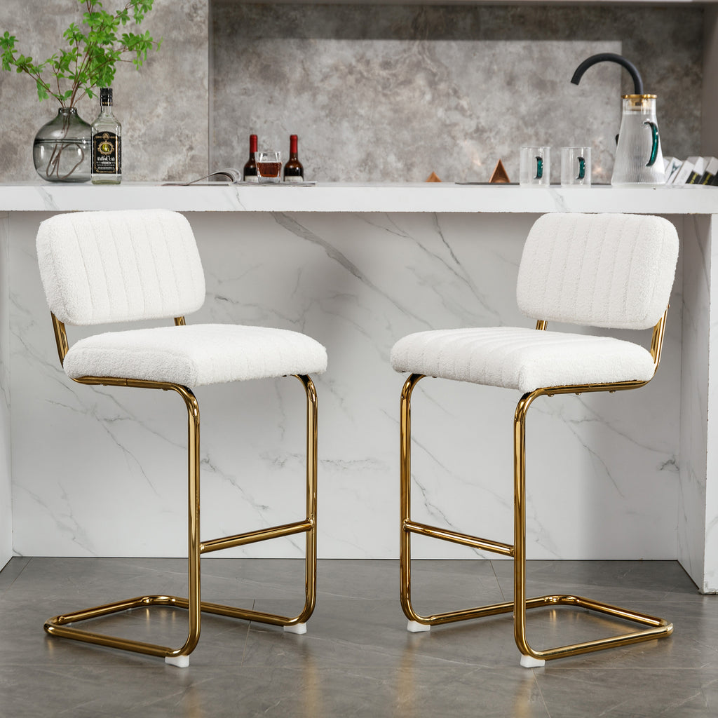 Ivory Boucle Fabric Counter Height Bar Stools Set of 2 B4327