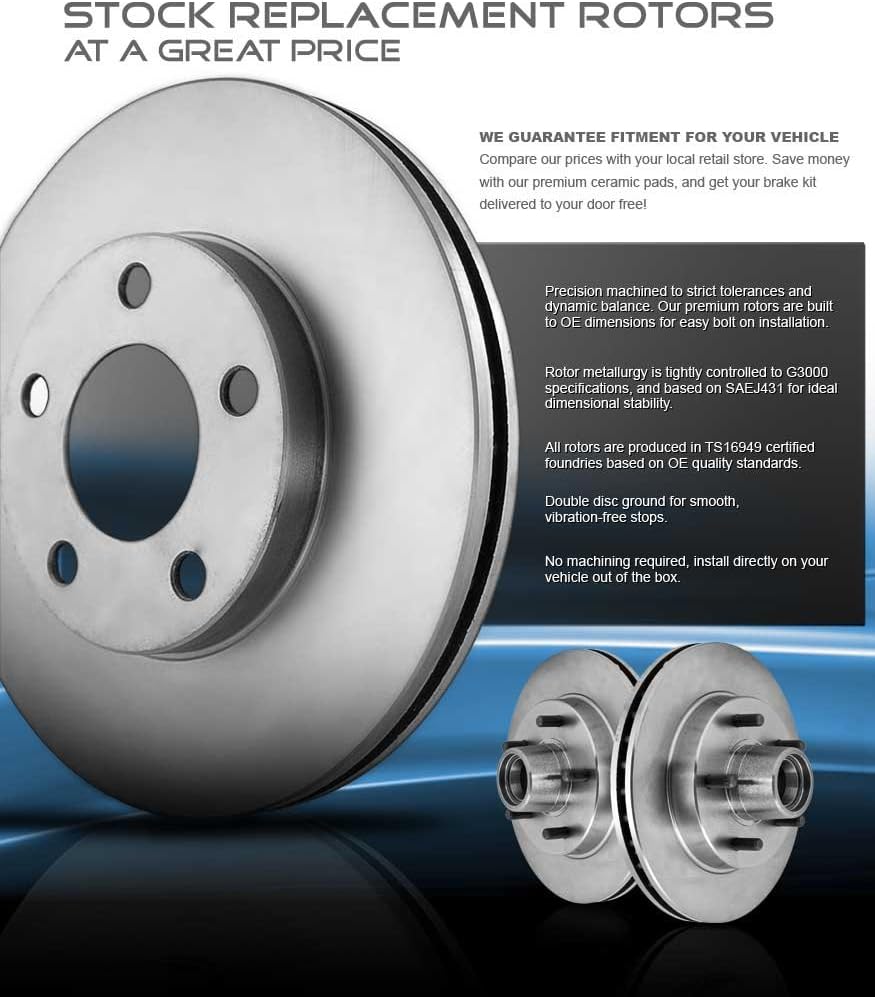 5 Lug Brake Disc Rotors and Ceramic Brake Pads with Clips E347