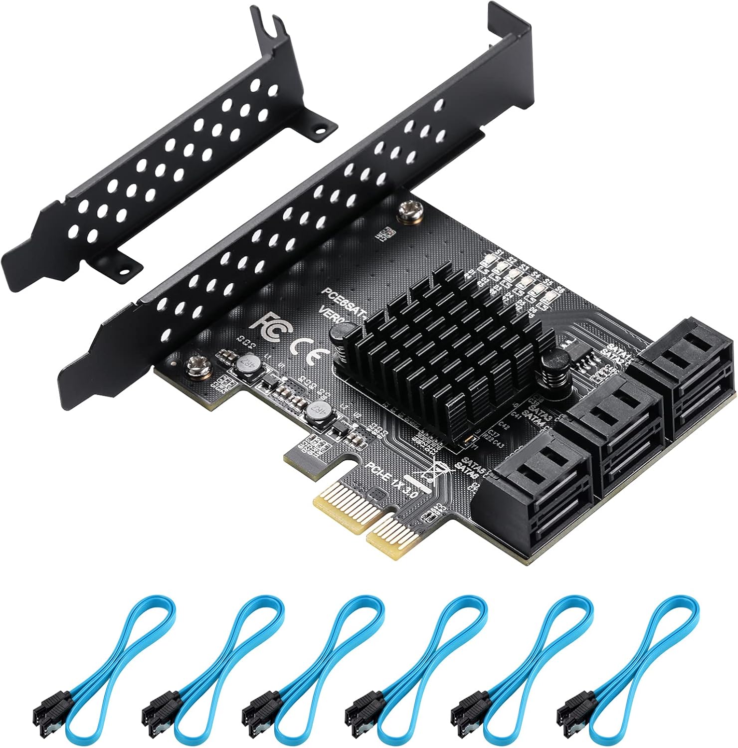PCIE 4X SATA Card 10 Ports, 6 Gbps SATA 3.0 Controller PCIe Expansion Card, Non-Raid, with Low Profile Bracket and 10 SATA Cables Q713
