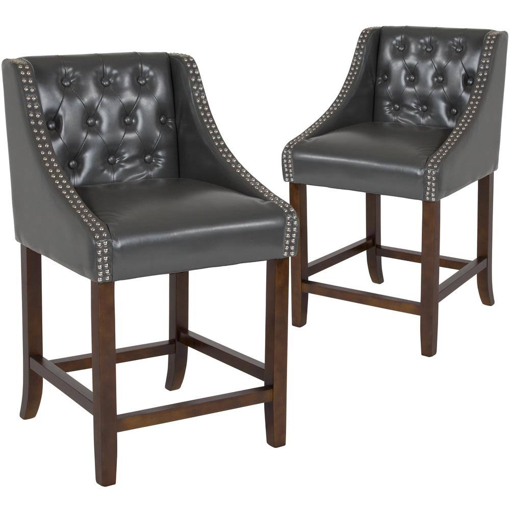 Dark Gray Leather Bar Stool Set of 2 U21534