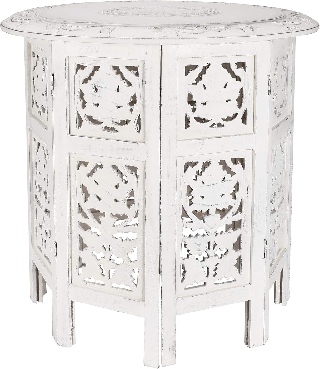 White Wash Solid Wood Octagonal Accent Table 18 Inch N302878