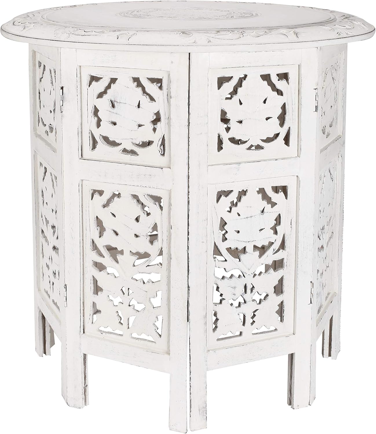 White Wash Solid Wood Octagonal Accent Table 18 Inch N302878