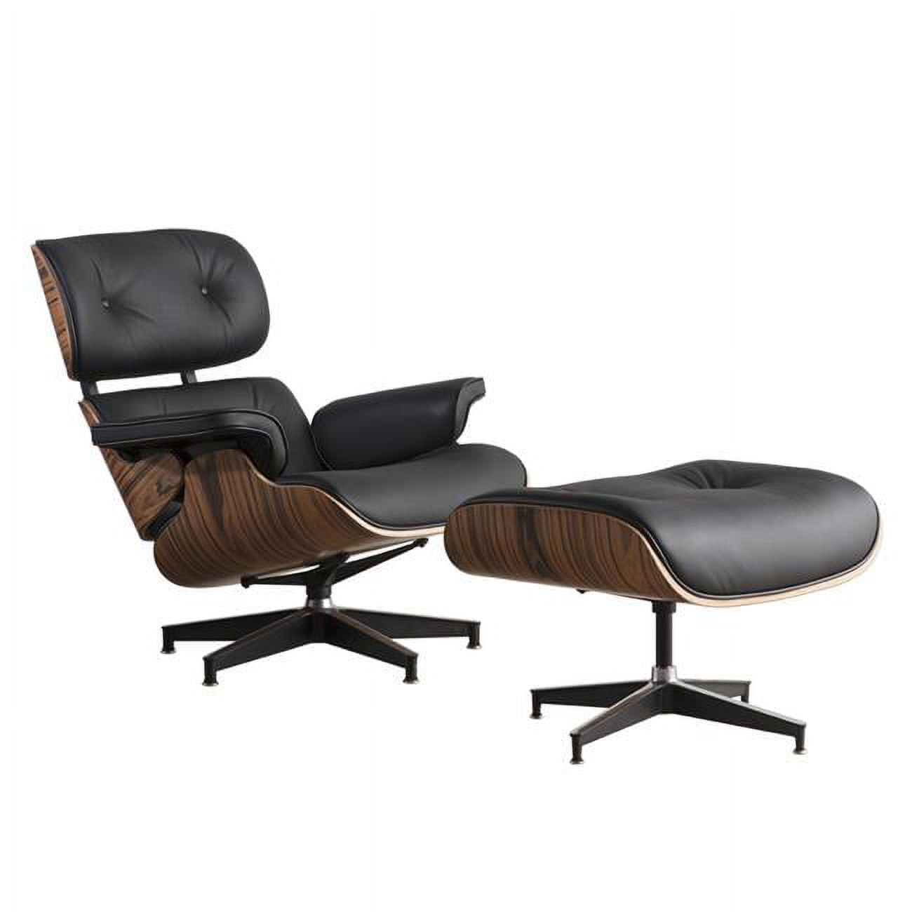 Black Tufted Leather Swivel Lounge Chair with Ottoman P505
