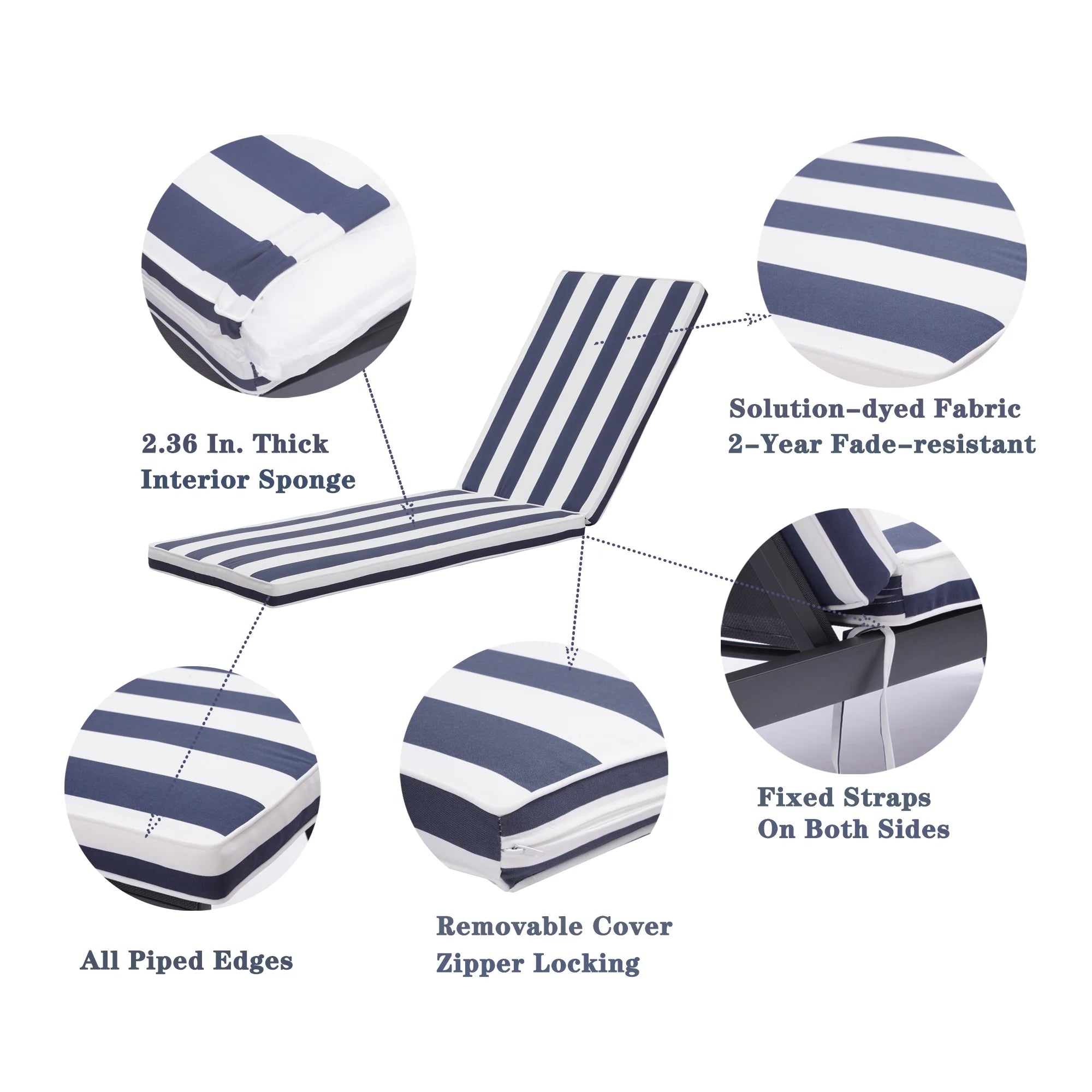 Blue Chaise Lounge Chair Cushion Replacement Seat Pad Q89112